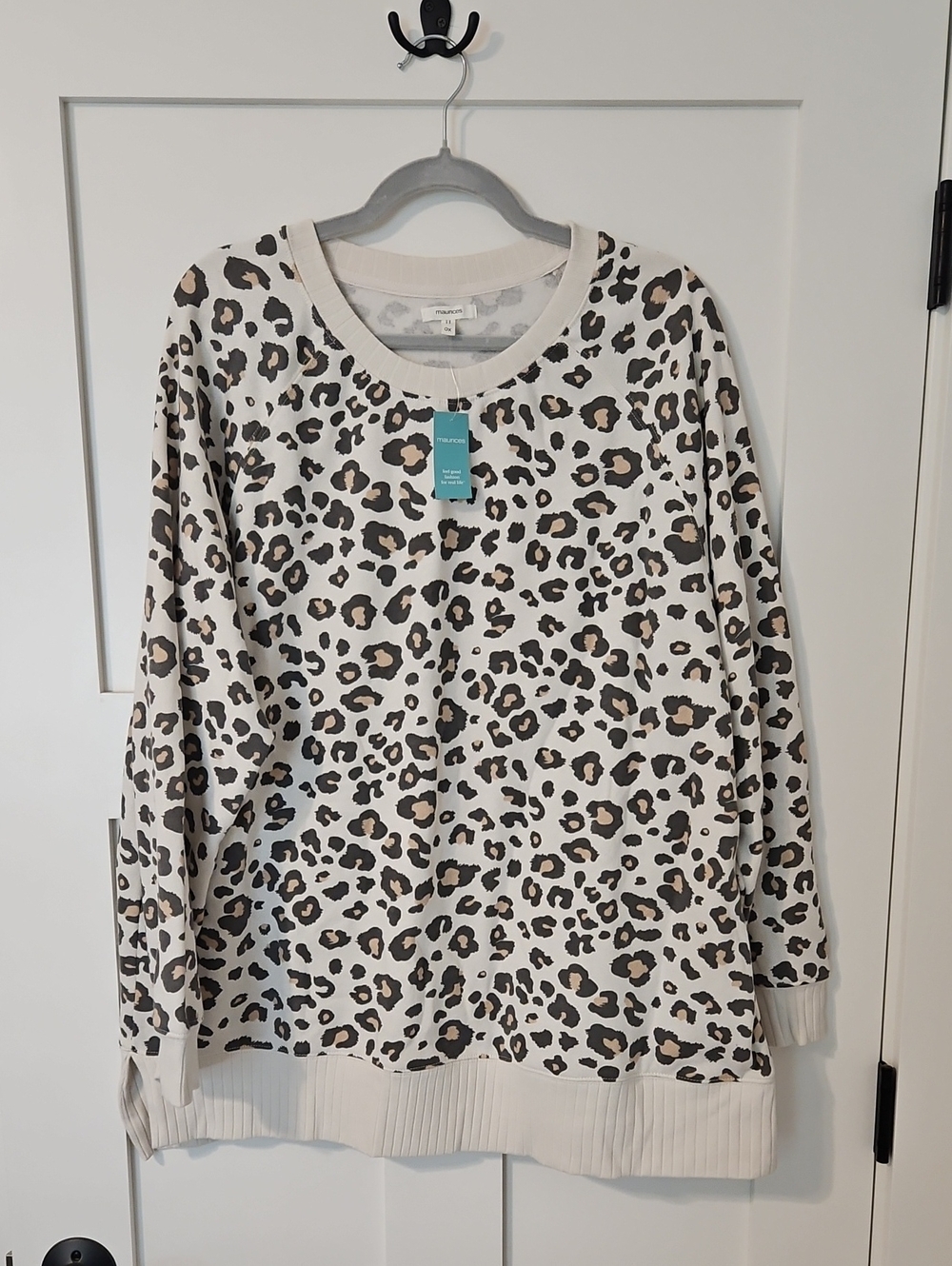 Maurices Cream Leopard Print Crewneck Sweater
